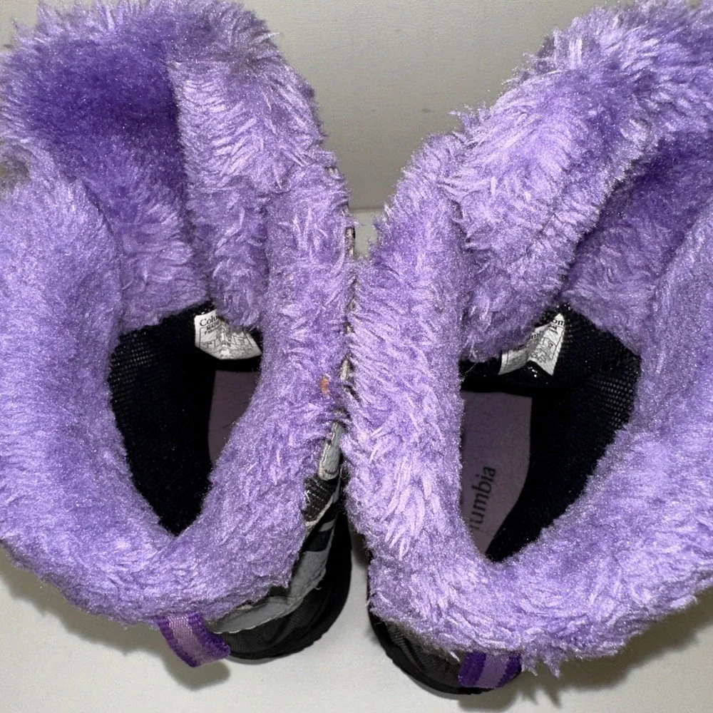 Columbia Bugaboot Plus IV Snow Boots Kids Size 3 Grey Purple‎ Good Waterproof